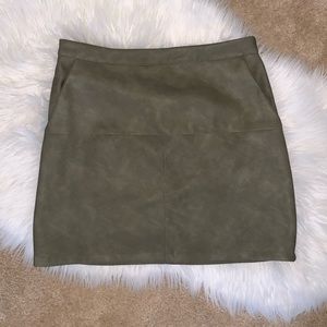 Faux Leather Olive Green Mini Skirt - Large